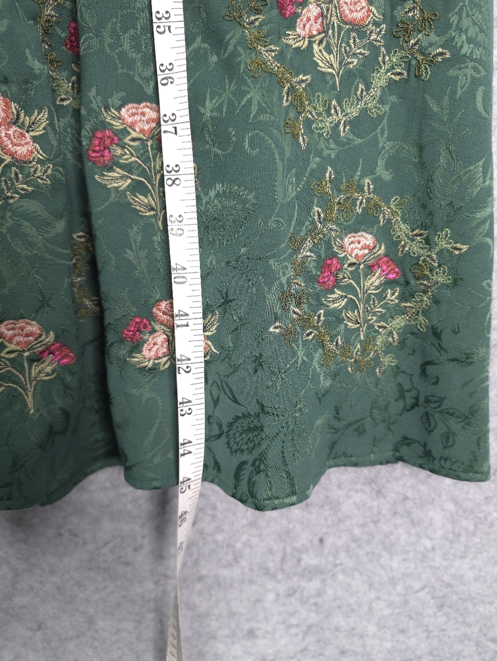 Agua Bendita Miramar Memoria Green Floral Embroidered Midi Dress Square Neck - Picture 15 of 15